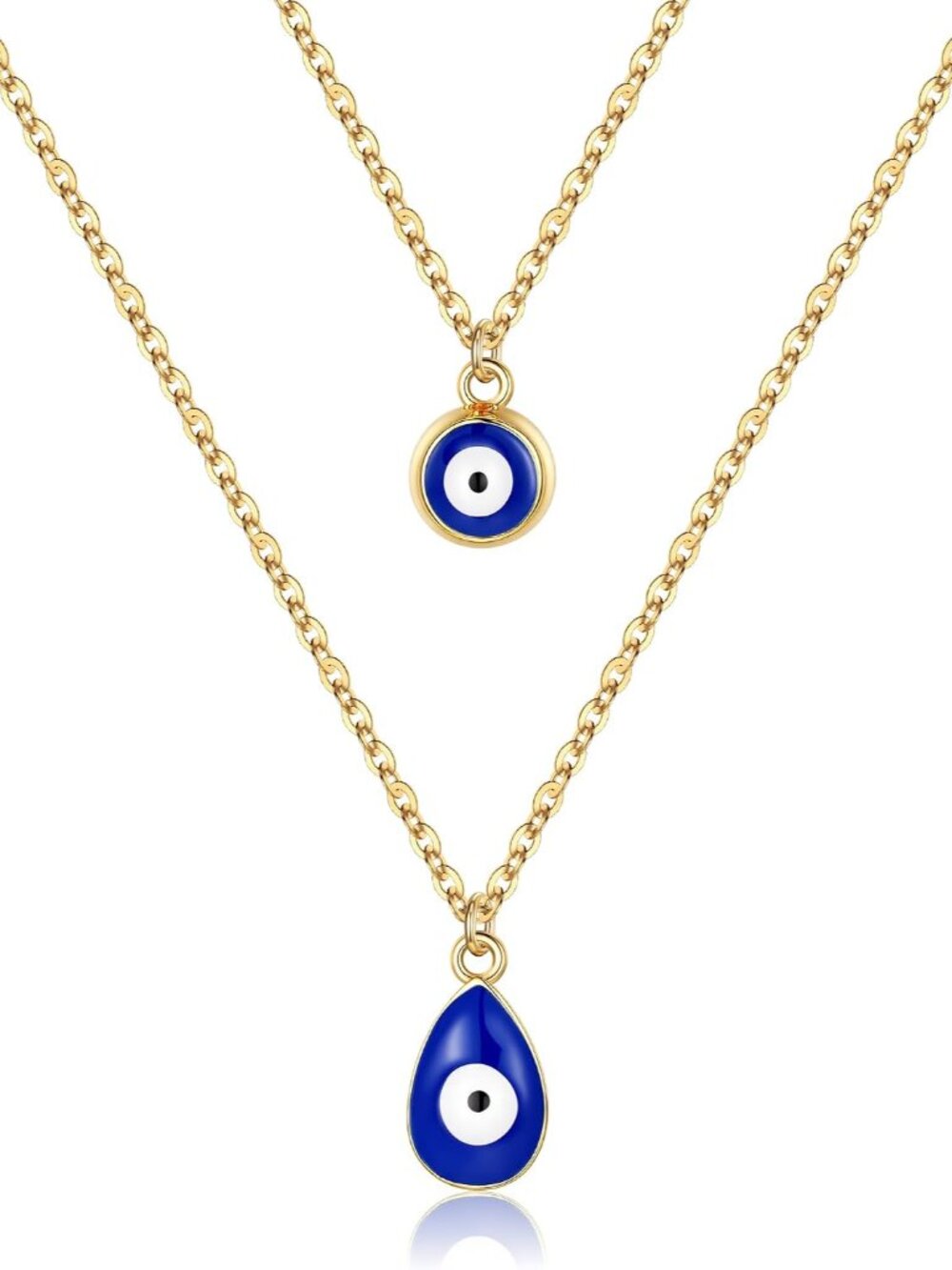Evil Eye Necklace for Women 14K Gold Plated Delicate Necklaces Blue White CZ Dia